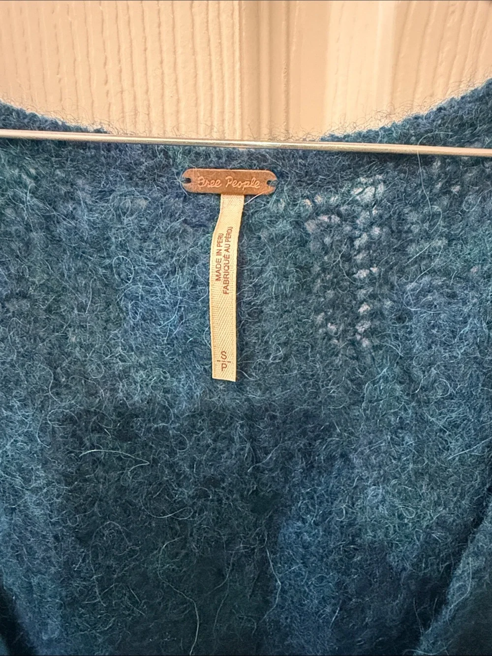 Free People Teal V-Neck Fuzzy Knit Sweater